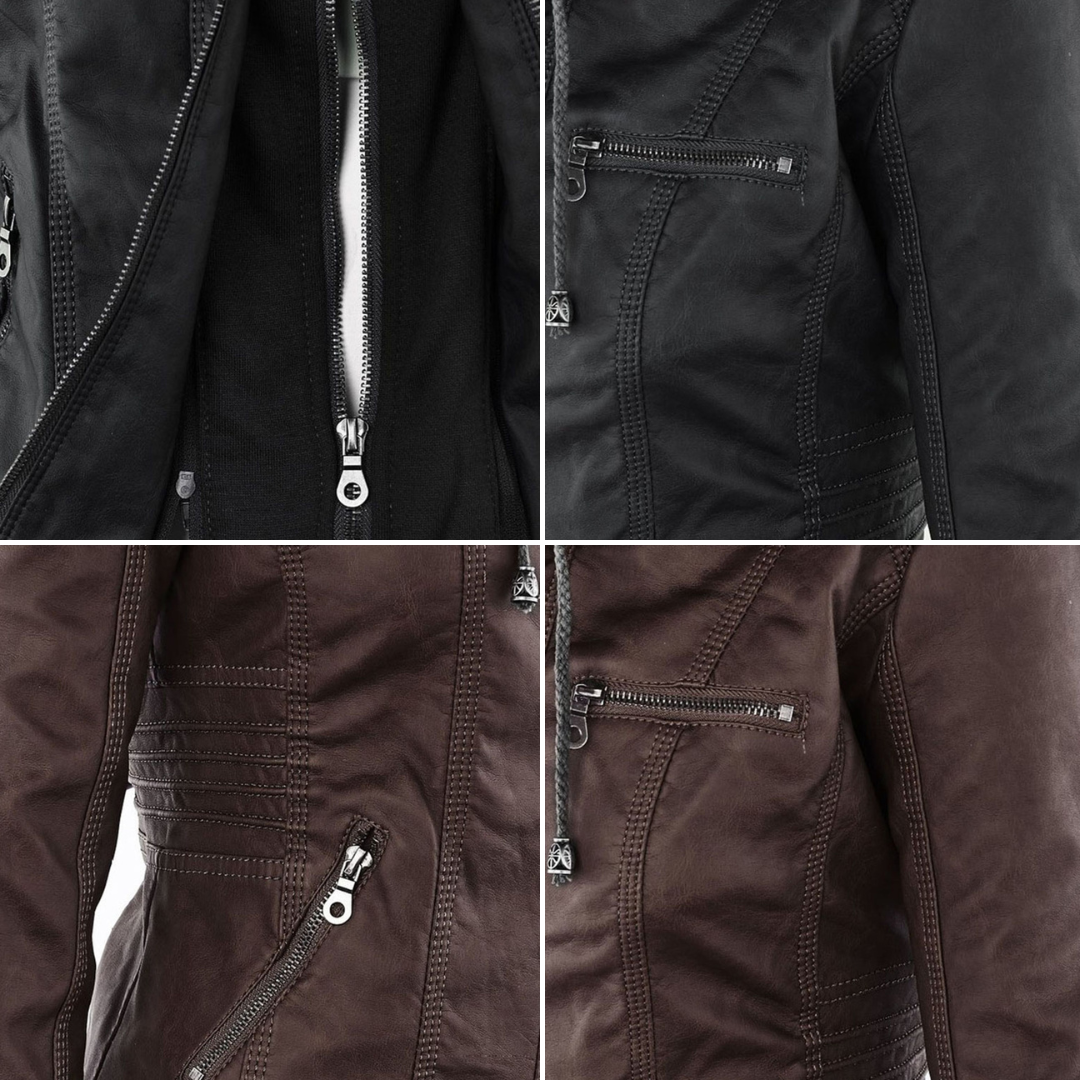 Rhea Women's Hooded Leather Moto Jacket