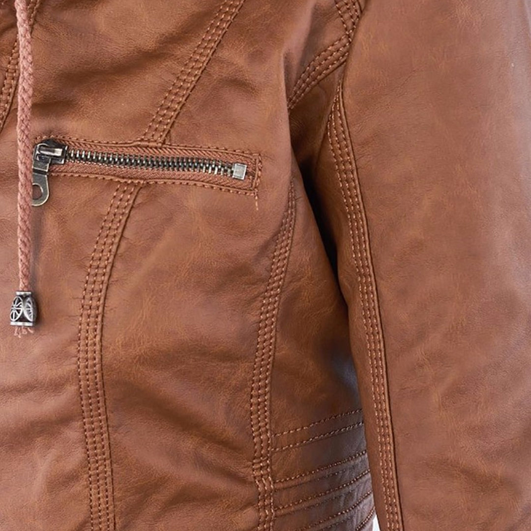 Rhea Women's Hooded Leather Moto Jacket