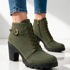 Lila Lug-Sole Lace-Up Block Heel Booties