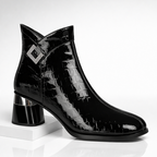 Gloria Glossy Croc-Embossed Block-Heel Boots