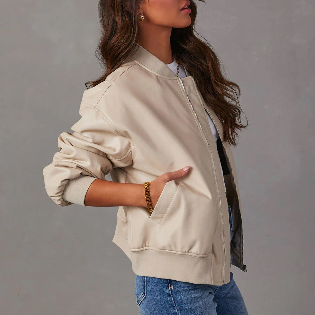 Kyla Women's Leather Relaxed Bomber Jacket