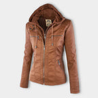 Rhea Women's Hooded Leather Moto Jacket