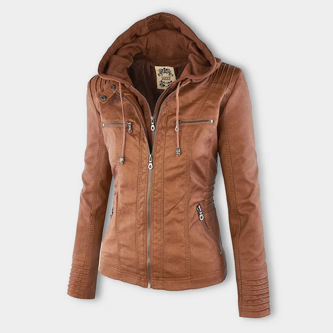 Rhea Women's Hooded Leather Moto Jacket