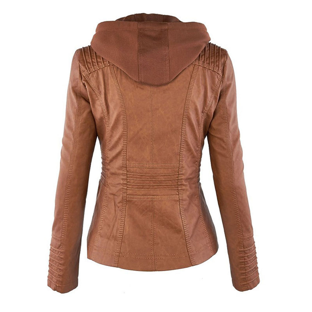 Rhea Women's Hooded Leather Moto Jacket