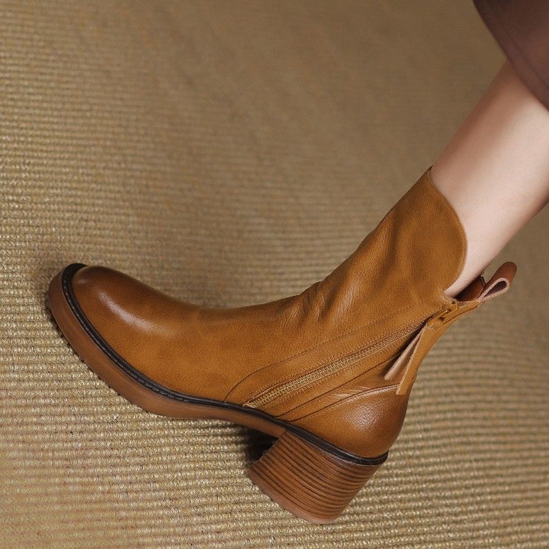 Elma Women's Leather Double-Zip Block Heel Ankle Boots
