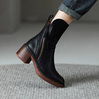 Elma Women's Leather Double-Zip Block Heel Ankle Boots