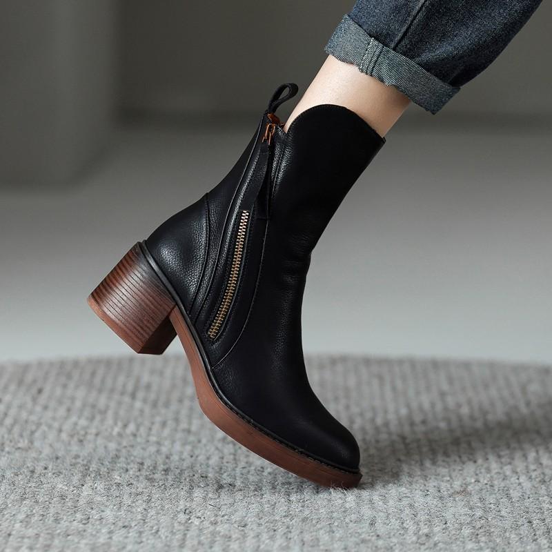 Elma Women's Leather Double-Zip Block Heel Ankle Boots