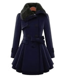 Resa Women's Winter Belted Fur Trench Coat