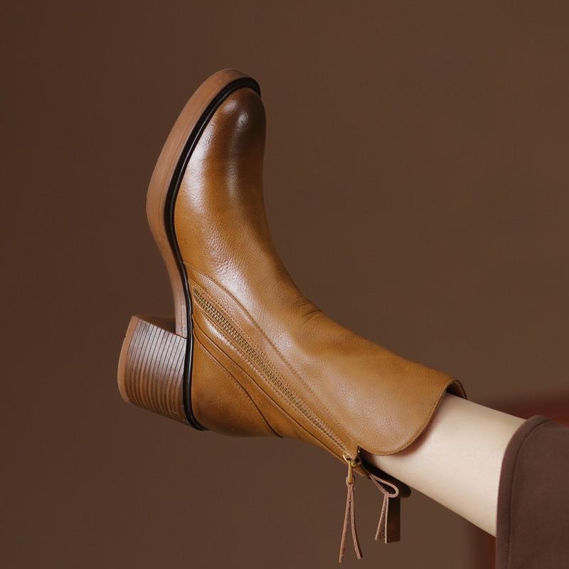 Elma Women's Leather Double-Zip Block Heel Ankle Boots