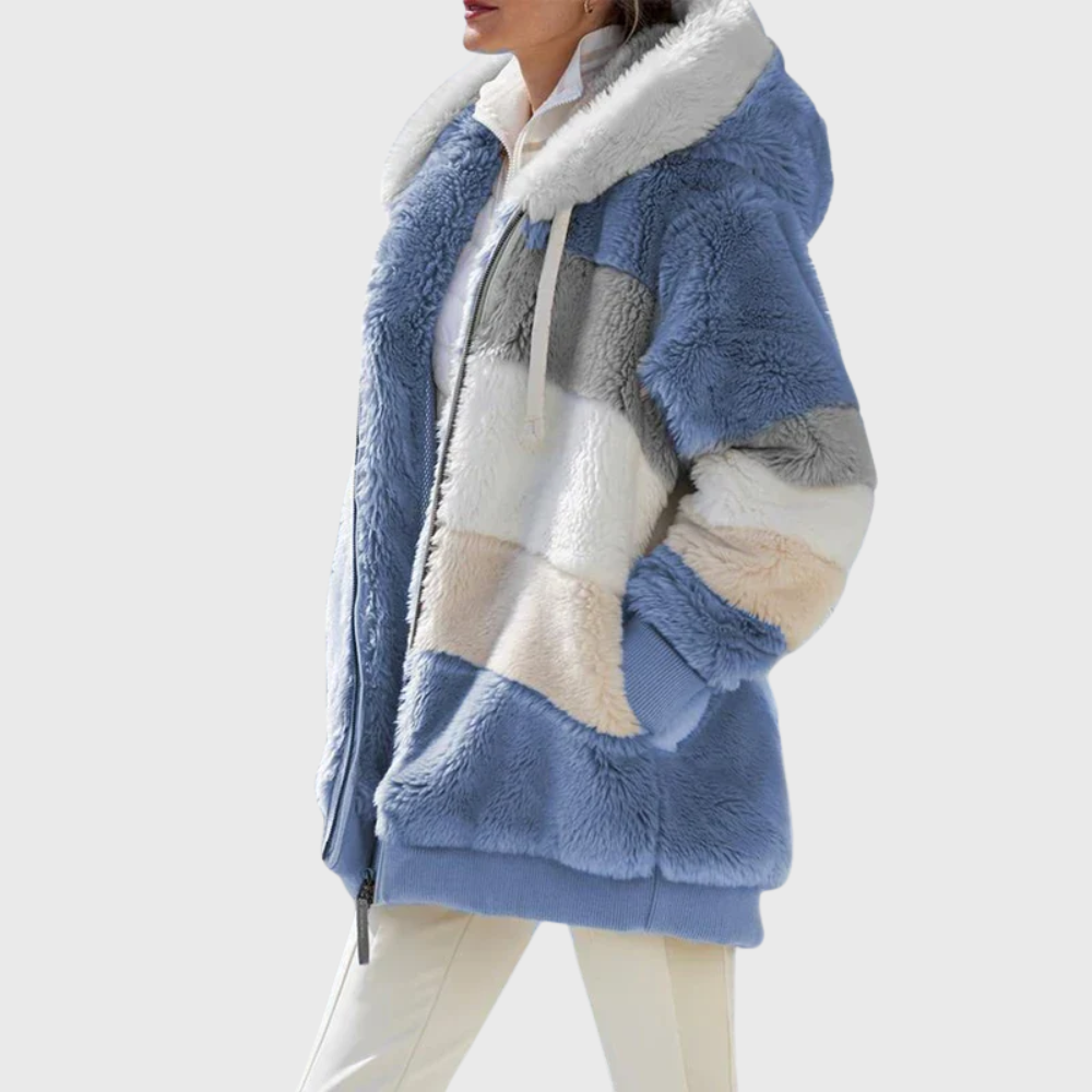 Rayna Color-Block Sherpa Zip Hoodie Jacket for Winter