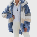 Rayna Color-Block Sherpa Zip Hoodie Jacket for Winter