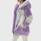 Rayna Color-Block Sherpa Zip Hoodie Jacket for Winter