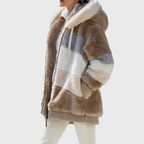 Rayna Color-Block Sherpa Zip Hoodie Jacket for Winter