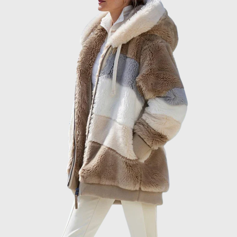 Rayna Color-Block Sherpa Zip Hoodie Jacket for Winter