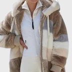 Rayna Color-Block Sherpa Zip Hoodie Jacket for Winter