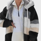 Rayna Color-Block Sherpa Zip Hoodie Jacket for Winter