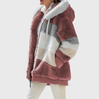 Rayna Color-Block Sherpa Zip Hoodie Jacket for Winter