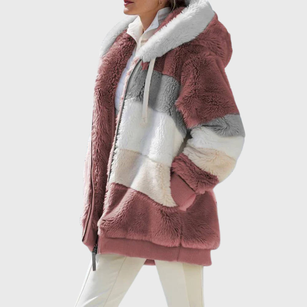 Rayna Color-Block Sherpa Zip Hoodie Jacket for Winter