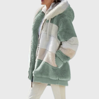Rayna Color-Block Sherpa Zip Hoodie Jacket for Winter