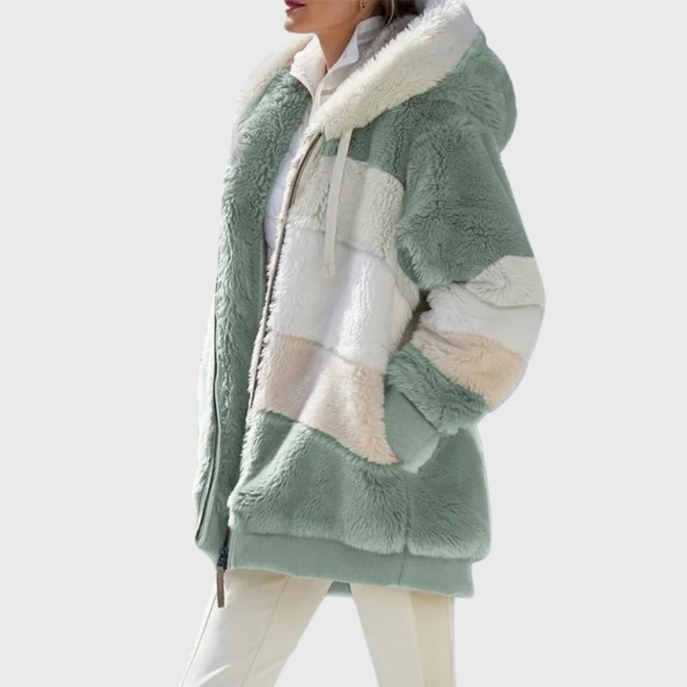 Rayna Color-Block Sherpa Zip Hoodie Jacket for Winter