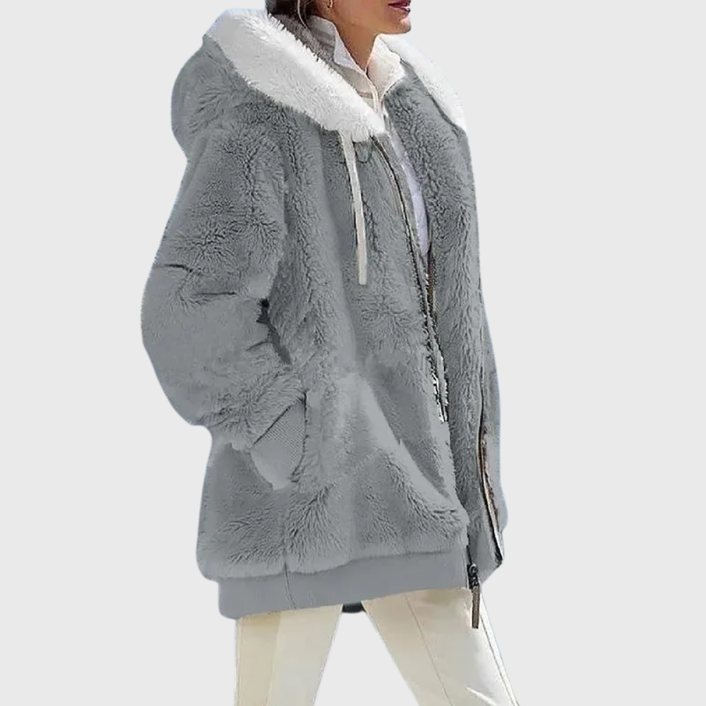 Rayna Color-Block Sherpa Zip Hoodie Jacket for Winter
