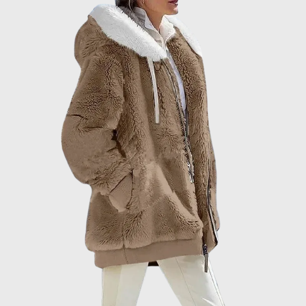 Rayna Color-Block Sherpa Zip Hoodie Jacket for Winter