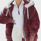 Rayna Color-Block Sherpa Zip Hoodie Jacket for Winter
