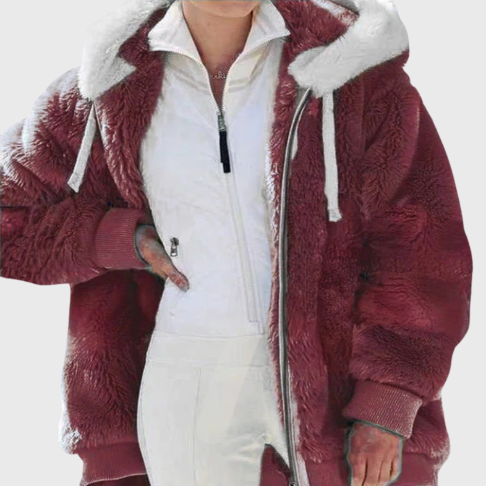 Rayna Color-Block Sherpa Zip Hoodie Jacket for Winter