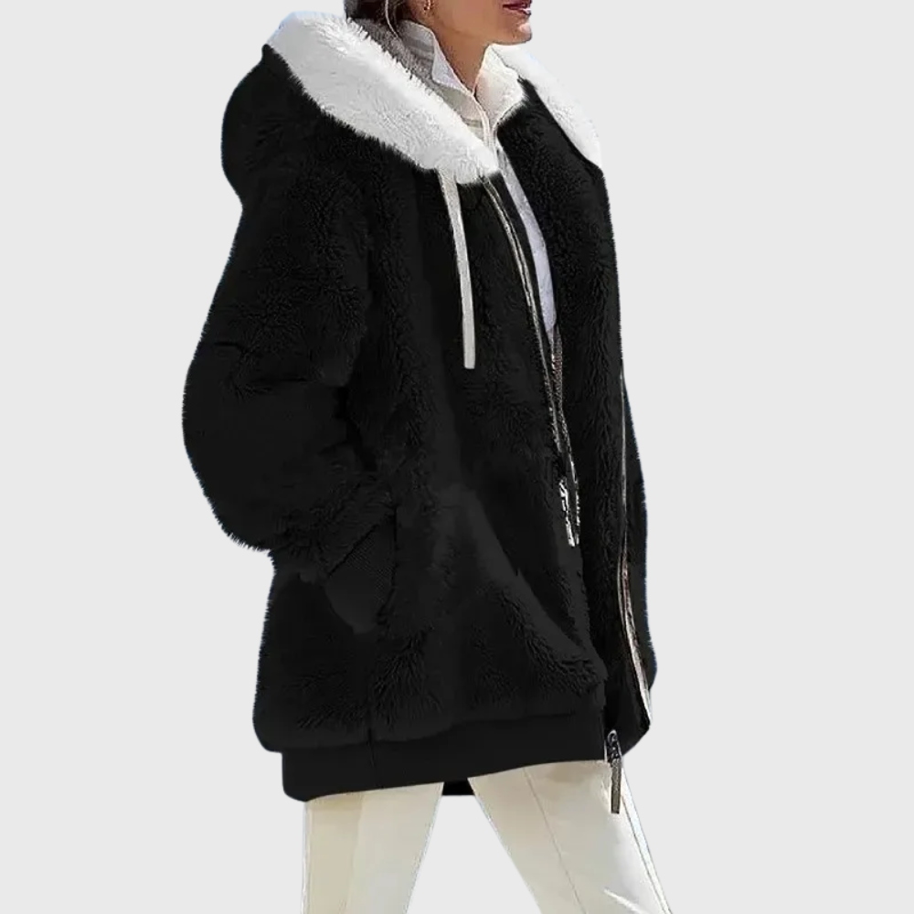 Rayna Color-Block Sherpa Zip Hoodie Jacket for Winter