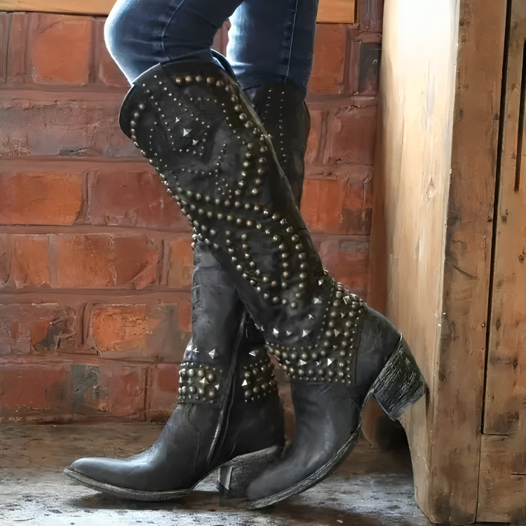 Beau Women's Leather Studded Western Tall Boots