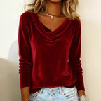Mary | Velvet Cowl-Neck Long-Sleeve Top