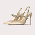 Sadie Satin Crystal-Strap Slingback Formal Heels