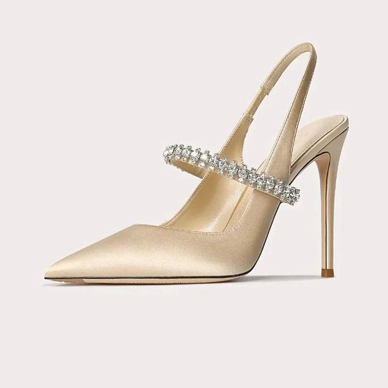 Sadie Satin Crystal-Strap Slingback Formal Heels