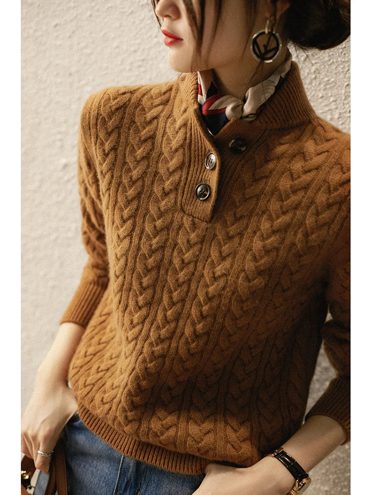 Allie Cable-Knit Button-Up Cashmere Sweater