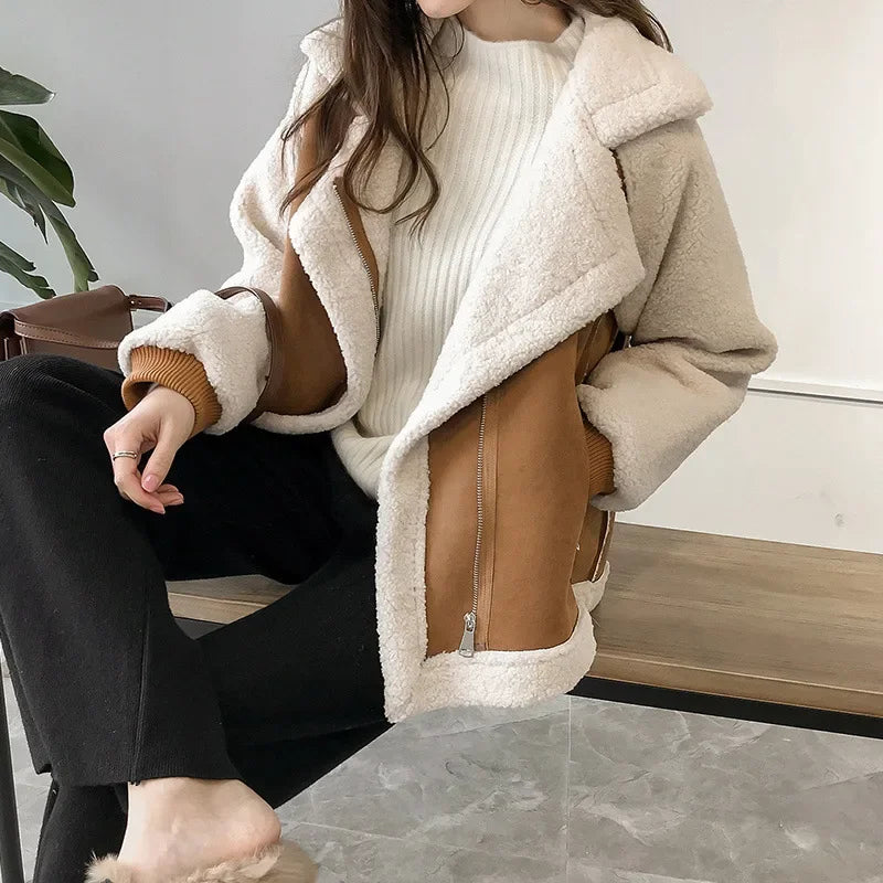 Ella Women's Shearling Lined Suede Winter Jacket