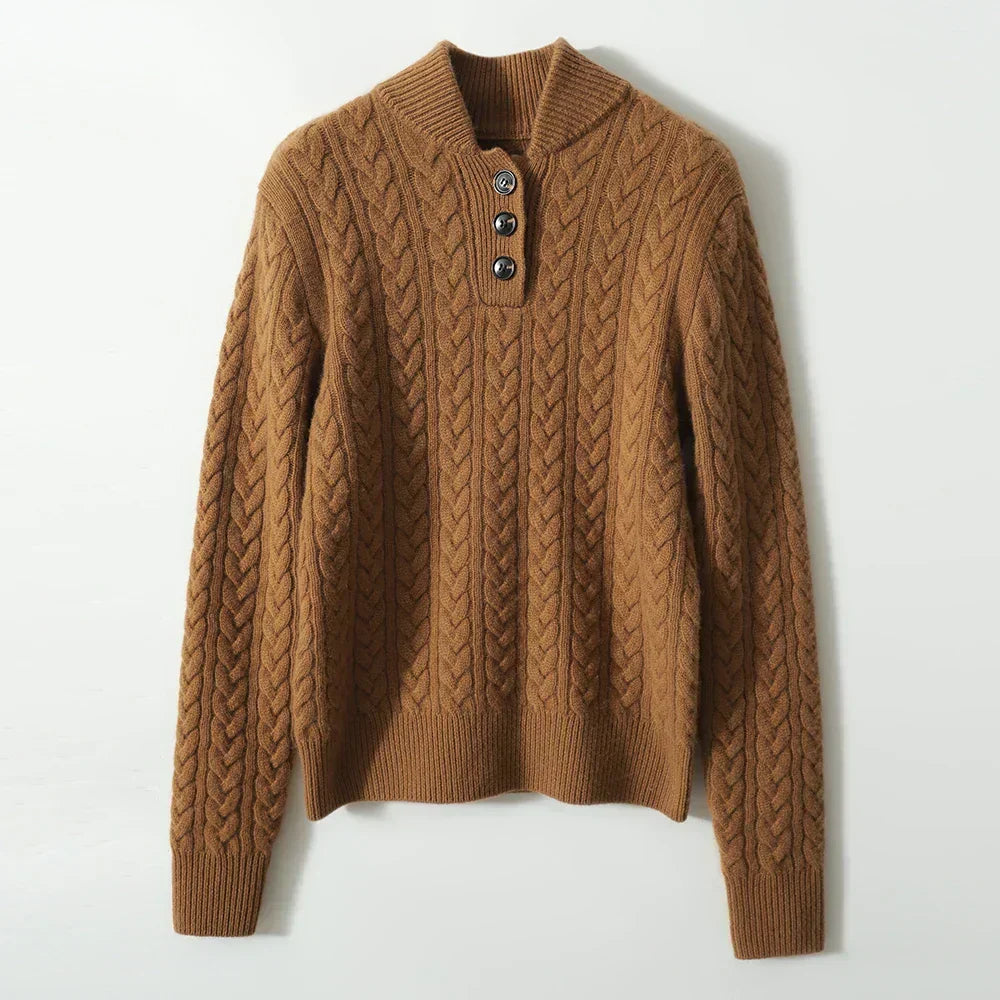 Allie Cable-Knit Button-Up Cashmere Sweater