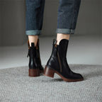 Elma Women's Leather Double-Zip Block Heel Ankle Boots