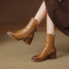 Elma Women's Leather Double-Zip Block Heel Ankle Boots