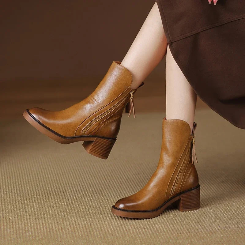 Elma Women's Leather Double-Zip Block Heel Ankle Boots