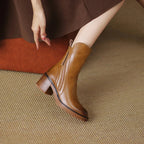 Elma Women's Leather Double-Zip Block Heel Ankle Boots