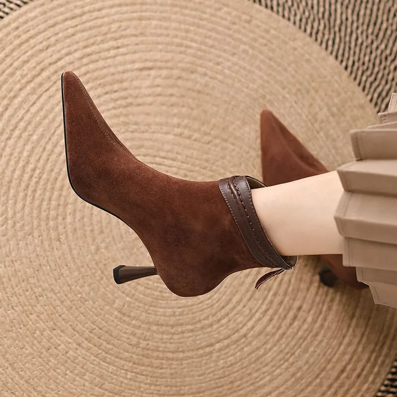 Leila Suede Stiletto Heeled Ankle Boots