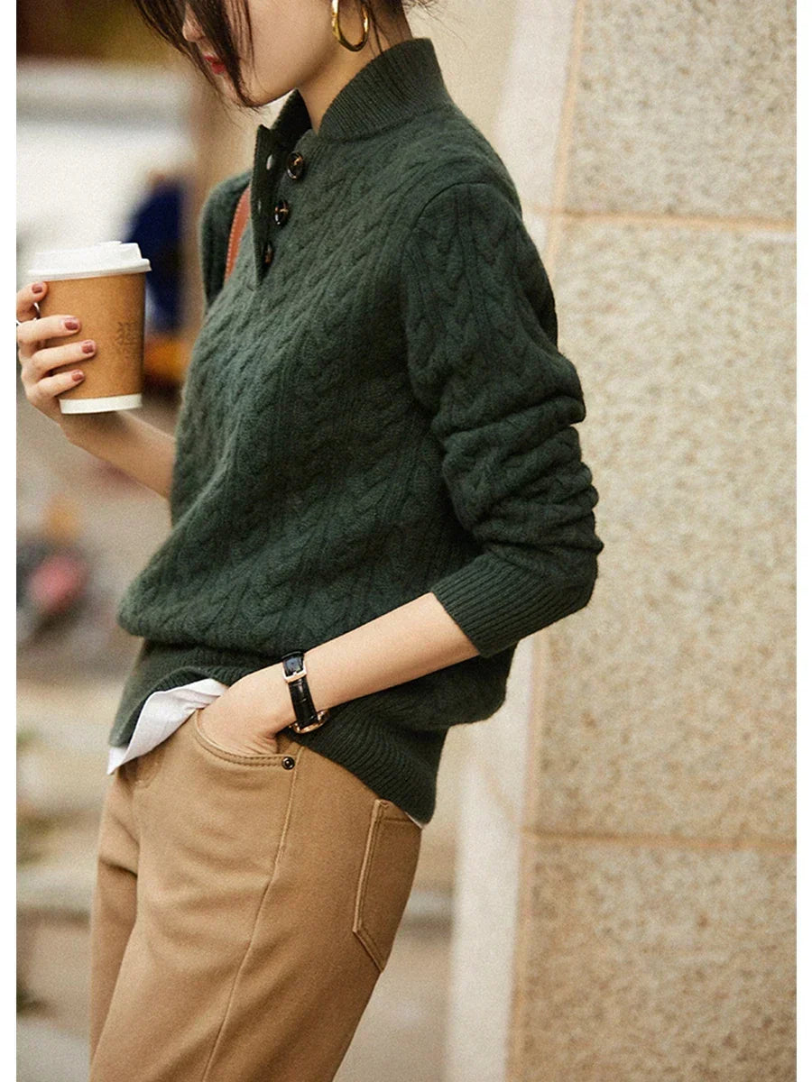 Allie Cable-Knit Button-Up Cashmere Sweater