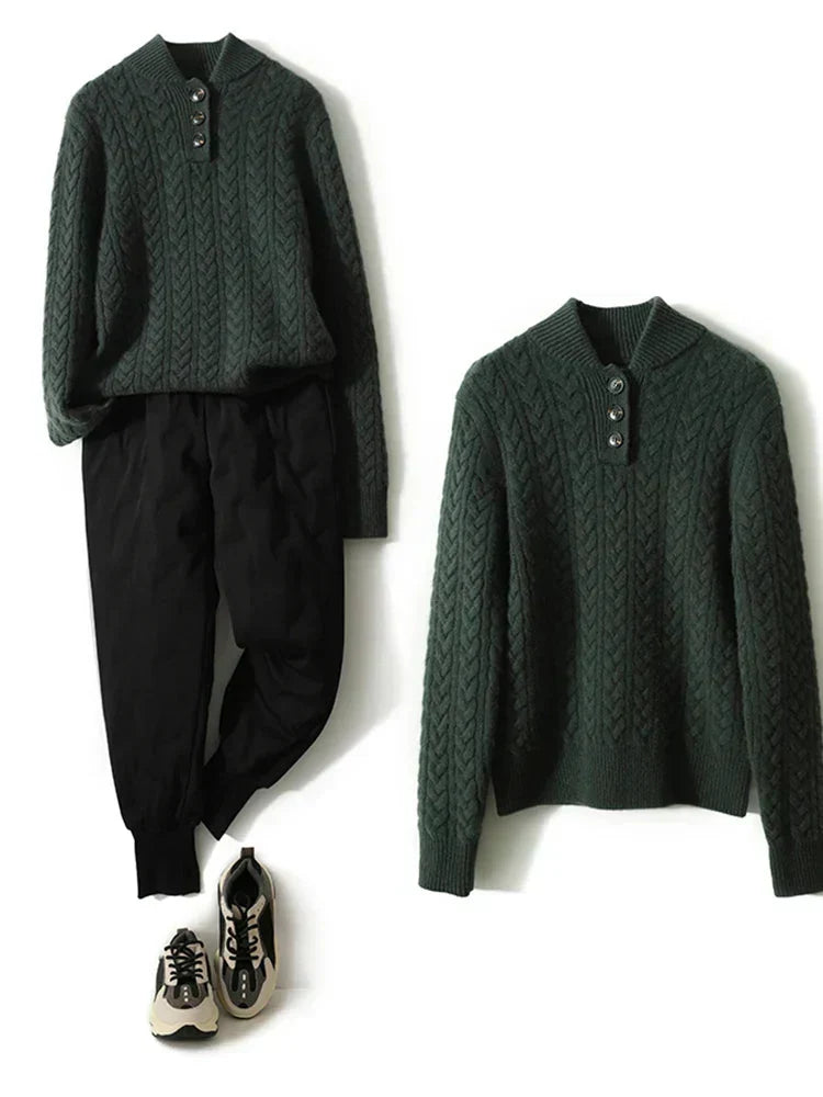 Allie Cable-Knit Button-Up Cashmere Sweater