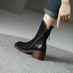 Elma Women's Leather Double-Zip Block Heel Ankle Boots