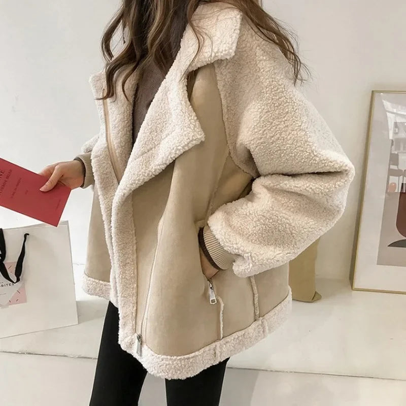 Ella Women's Shearling Lined Suede Winter Jacket