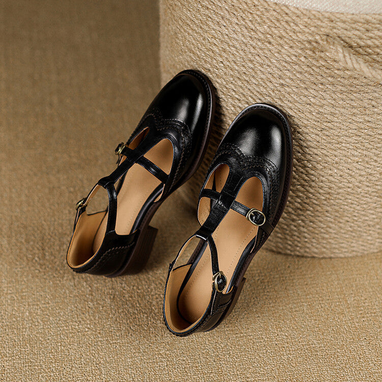 Leila Two-Tone Leather T-Strap Mary Janes