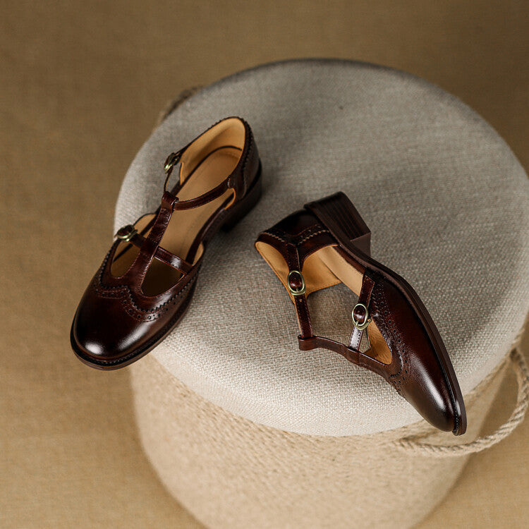 Leila Two-Tone Leather T-Strap Mary Janes