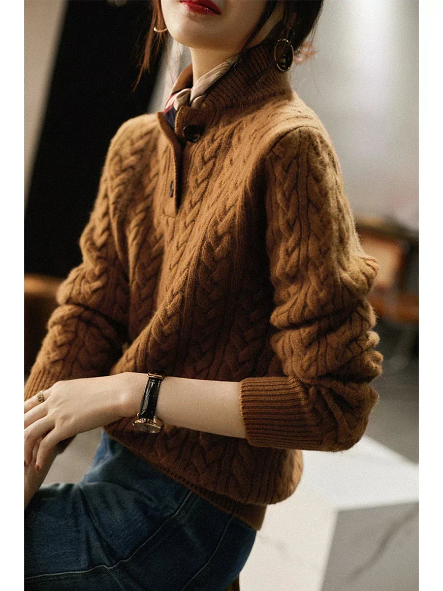 Allie Cable-Knit Button-Up Cashmere Sweater