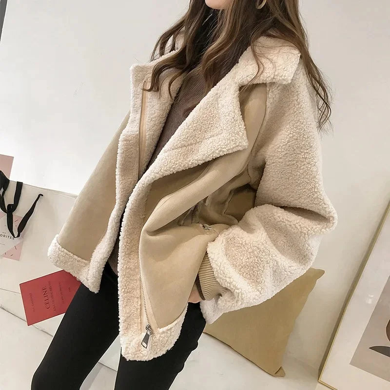 Ella Women's Shearling Lined Suede Winter Jacket