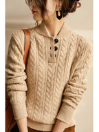 Allie Cable-Knit Button-Up Cashmere Sweater
